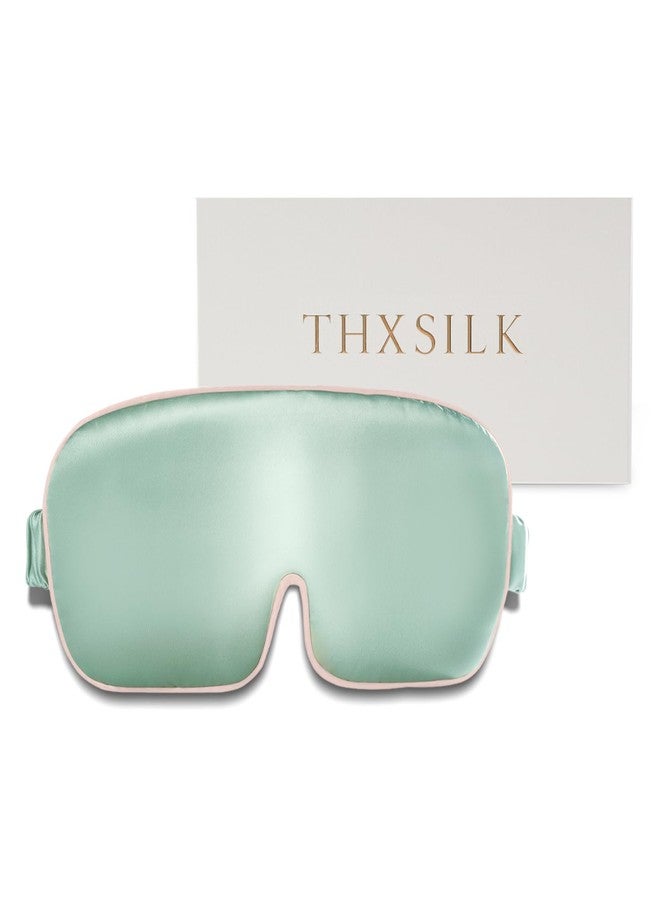 THXSILK 100% Mulberry Silk Sleep Mask, 6A Grade 25 Momme Eye Mask for Sleeping, Color-Blocking Blindfold, Soft Silk Eye Cover for Women, Men, Travel, Nap, Airplane(4×9inches, Mint Green) - Image 1